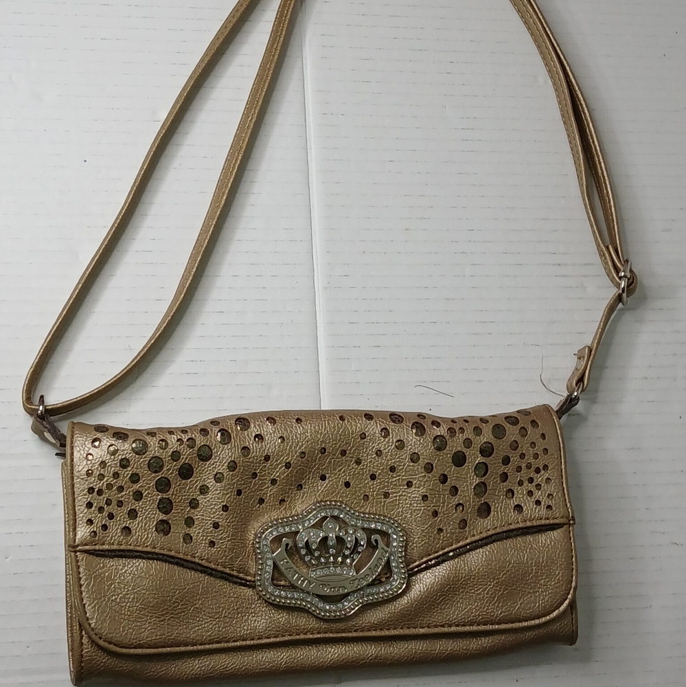 Kathy Van Zeeland Elegant Gold Women's Bag With Grown Emblem